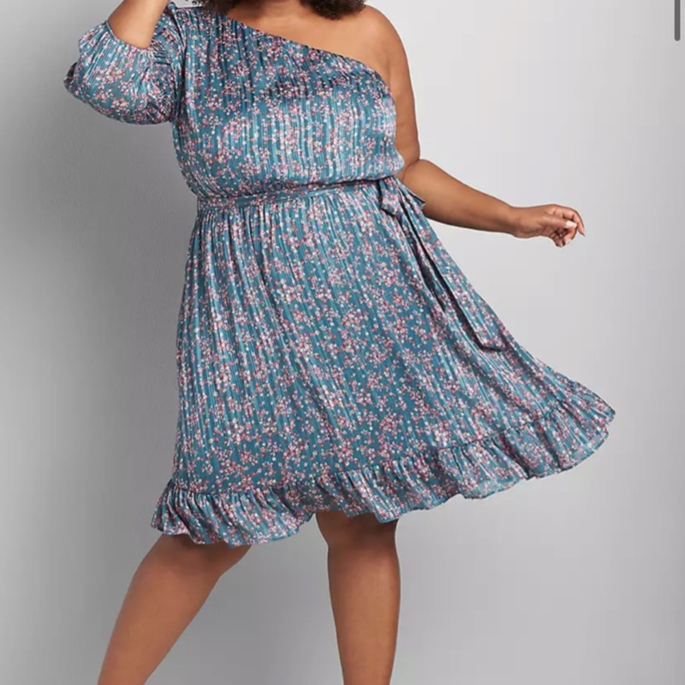 Lane Bryant Blue Floral One Shoulder Dress